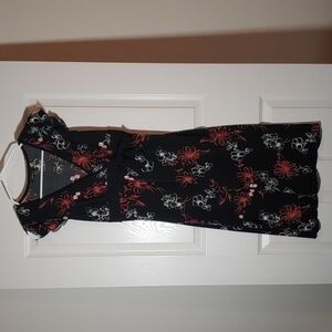 Speechless Black Pink Floral Print Faux Wrap V Neck Dress Size S